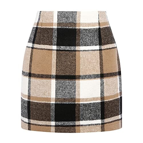 Kinghua Women's HighWaisted Wool Plaid Pencil Skirt Fall Winter