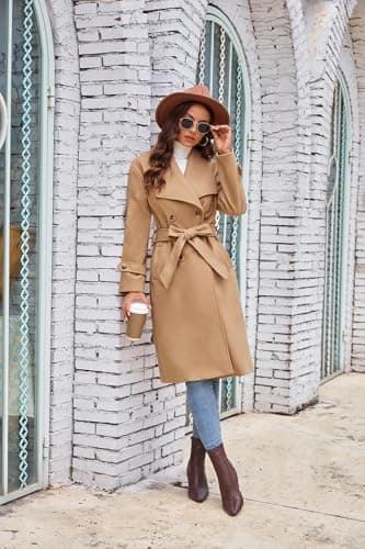 GRACE KARIN Women's Wool Double Breasted Winter Coat with Pockets
