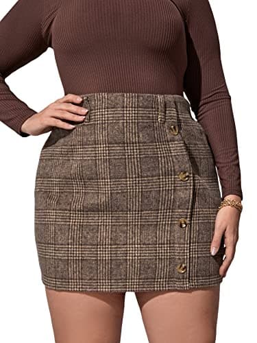 WDIRARA Plus Size Elegant Plaid High Waist Button Front Skirt