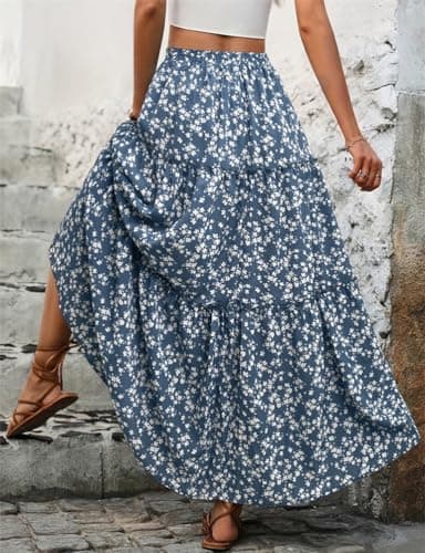 IDEALSANXUN Women's 2024 Summer Boho Elastic High Waisted Tiered Maxi Skirt
