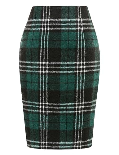 2024 Fall/Winter Plaid Midi Skirt for Women — Green 1