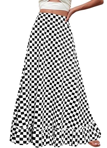 Afibi Women's Plus Size Vintage High Waist Maxi Skirt with Pockets