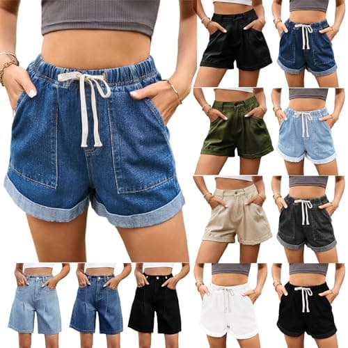 High waist denim shorts with pockets for women