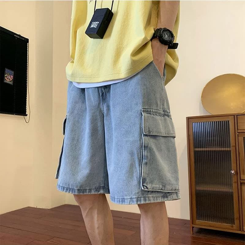 POHADON Men's Baggy Denim Shorts Casual Hip Hop Y2K Cargo Jeans