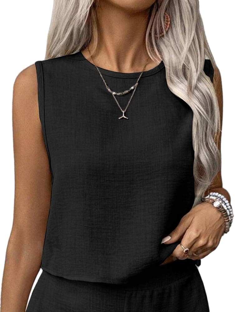 IDEALSANXUN Women's Cropped Linen Tank Top Casual Pullover Vest Shirt