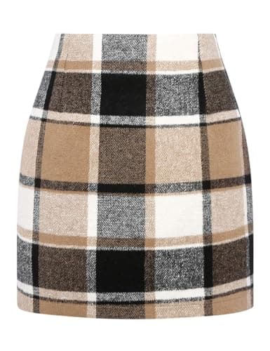 Mywinway Women's Plaid High Waist A-Line Skirt Fall Winter