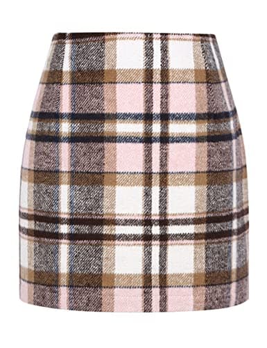 Mywinway Plaid High Waist A-Line Skirt for Women — Pink