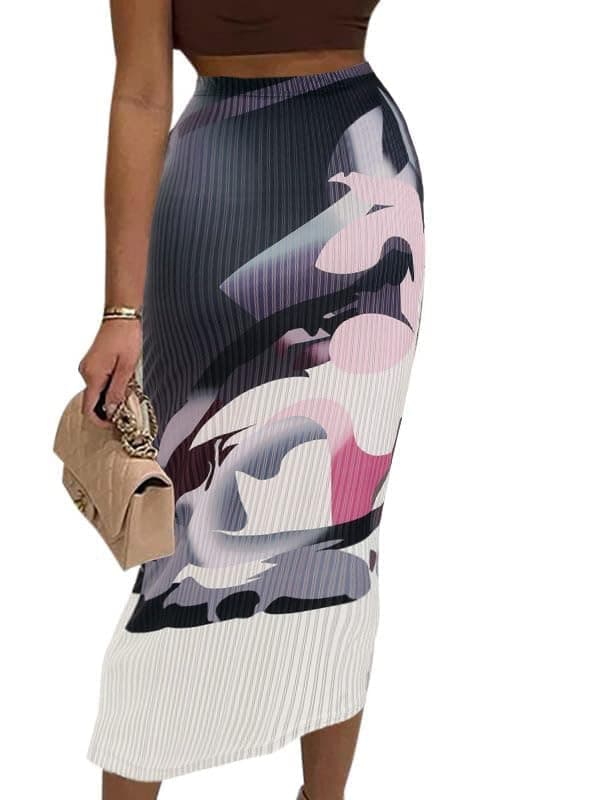 Avanova Women's Floral Print Pencil Midi High-Waisted Skirt — Black C