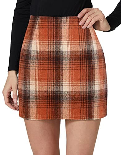 Kinghua Women's High-Waisted Wool Plaid Mini Skirt