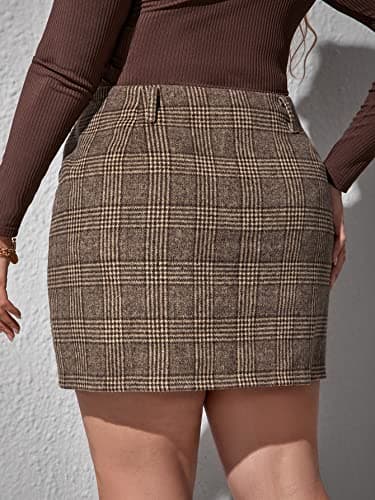 WDIRARA Plus Size Elegant Plaid High Waist Button Front Skirt
