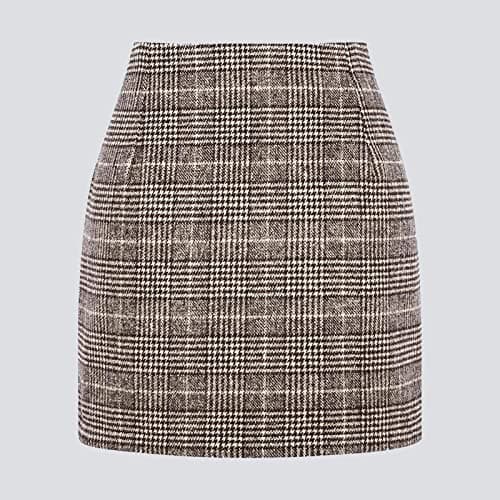 High Elastic Waist Plaid Mini Skirt Zipper Closure Above Knee Vintage