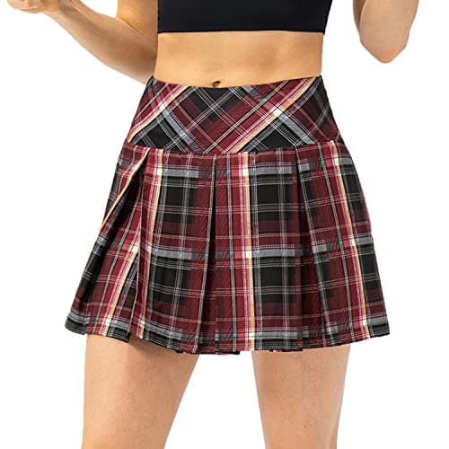 Amxiway Women's Pleated Mini Plaid Skort for Tennis & Golf