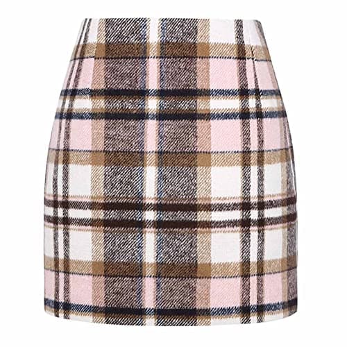 2024 Fall/Winter High Waist Wool Plaid Skirt for Women - Casual and Bodycon — 01 Pink