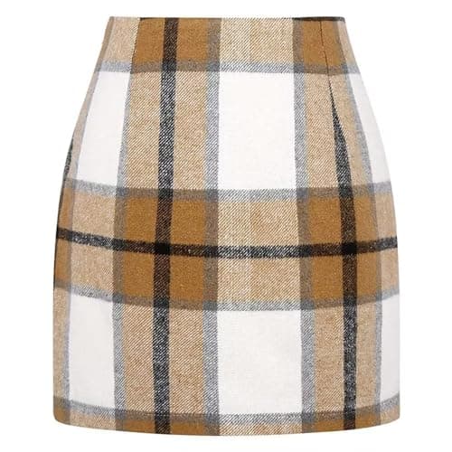 DAYINKEE Women's High Waisted Plaid Bodycon Mini Skirts — Light Khaki