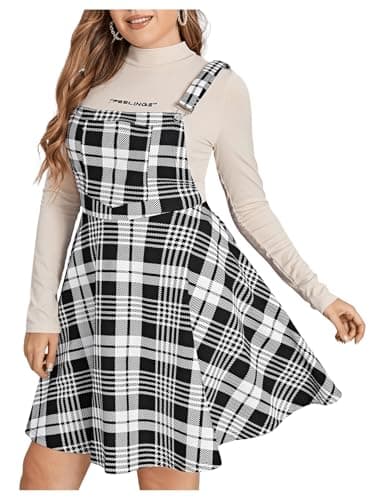 OYOANGLE Women's Plus Size Casual A-line Pinafore Swing Dress with Adjustable Straps