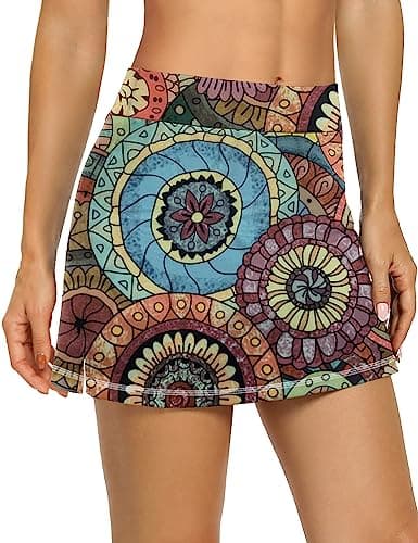 LouKeith Women's Golf Skirts Mini Skorts Summer Workout Shorts with Pockets — Pattern 11-bohemian Circle