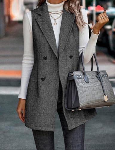 Sleeveless Tweed Blazer Vest for Women: IDEALSANXUN