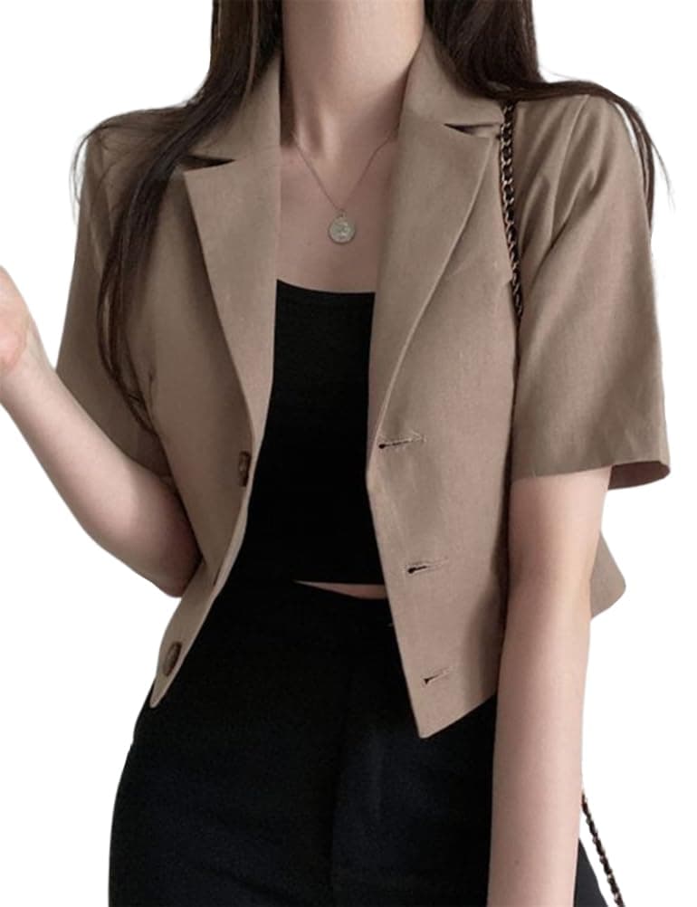 IDEALSANXUN Women's Linen Cropped Blazer