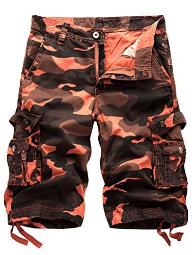 IDEALSANXUN Men's Casual Loose Fit Multi-Pocket Military Style Shorts — Camo Orange