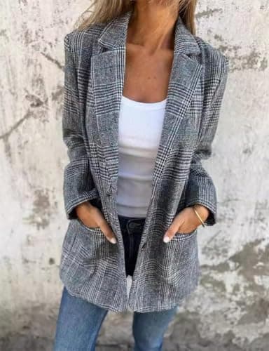 IdealSanXun Women's Casual Plaid Houndstooth Blazer Jacket