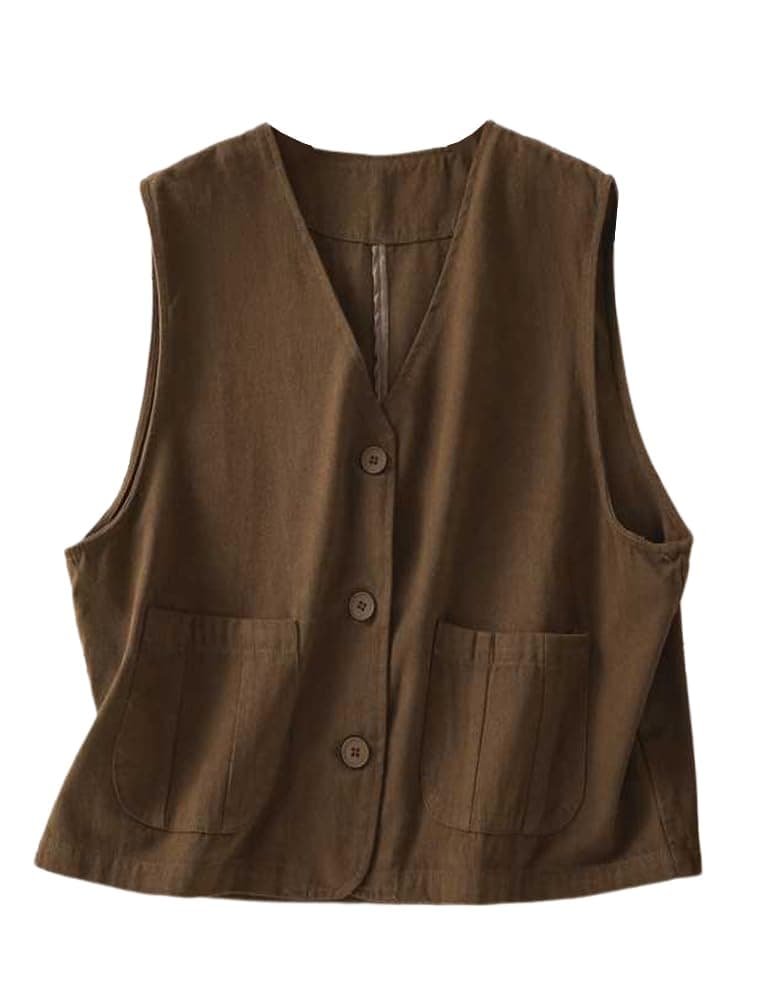 Womens Linen Button Down Sleeveless Blazer