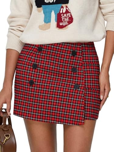 Plaid Bodycon Mini Skirts for Women: Trendy Winter Y2K Fashion — Dark Red