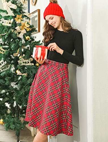 Allegra K Women's Vintage Tartan A-Line Midi Skirt