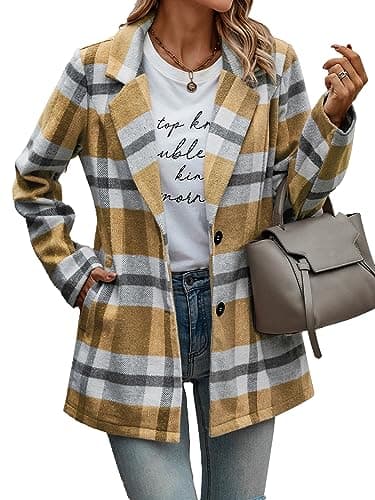 PrettyGarden Women's Plaid Winter Jacket With Pockets — Short Style Yellow Plaid