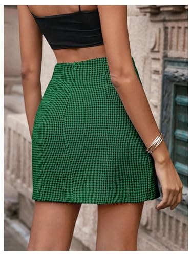 MakeMeChic Women's High Waist Houndstooth Mini Zipper Bodycon Skirt
