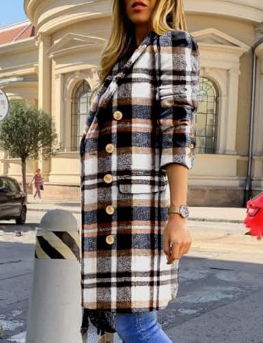 Plaid Wool Trench Coat for Women - 2024 Fall/Winter Collection