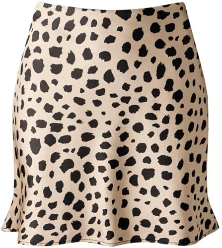 Women's Reaowazo Satin High Elastic Ruffle Waist Short Skirt — A-leopard