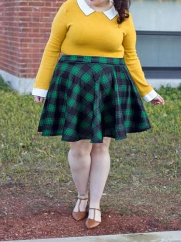 Moon Wood Plus Size High Waisted Mini Plaid Pleated Skirt