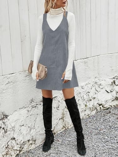 Koinshha Women's Corduroy Mini V-Neck Pinafore Overalls