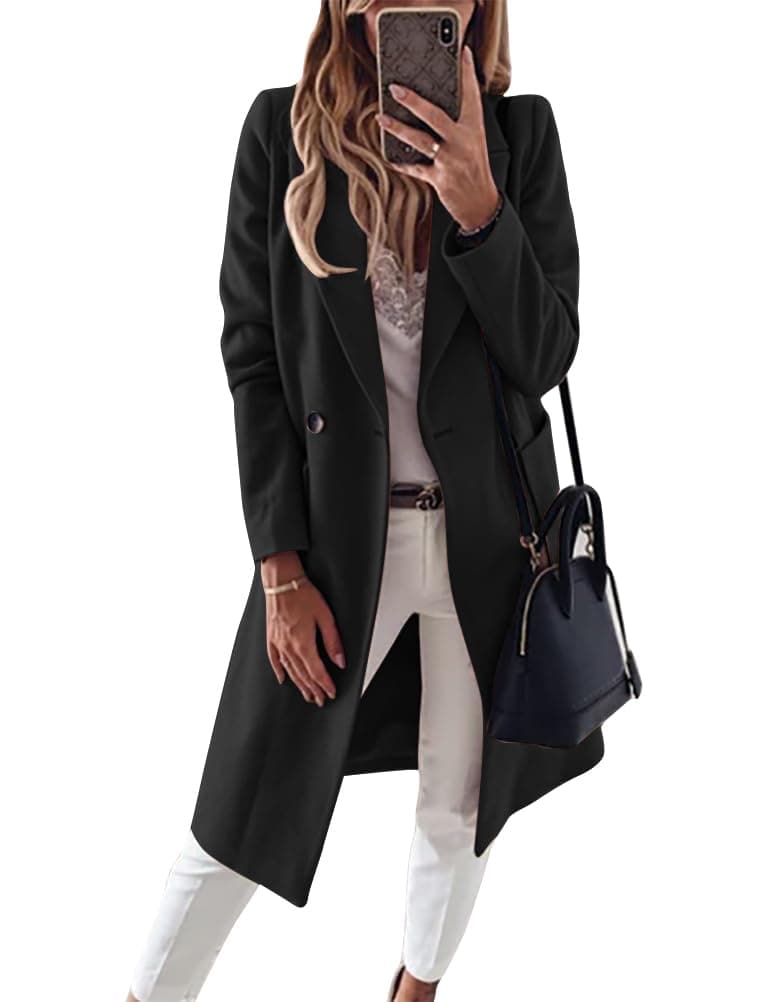 IDEALSANXUN Women's Long Wool Trench Coat Fall Winter Notch Lapel Peacoat