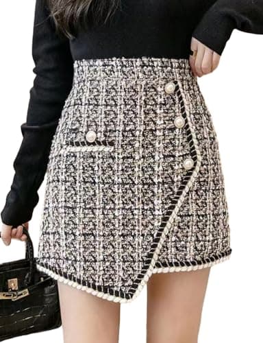 IDEALSANXUN Women's High-Waisted Plaid Mini Skirt