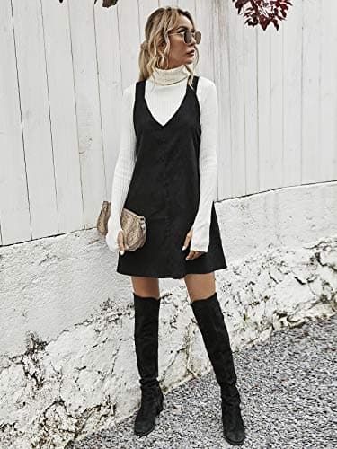 Floerns Women's Casual V-Neck A-Line Corduroy Pinafore Dress
