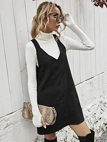 Floerns Women's Casual V-Neck A-Line Corduroy Pinafore Dress