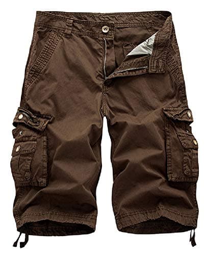 IDEALSANXUN Men's Casual Loose Fit Multi-Pocket Military Style Shorts — Coffee