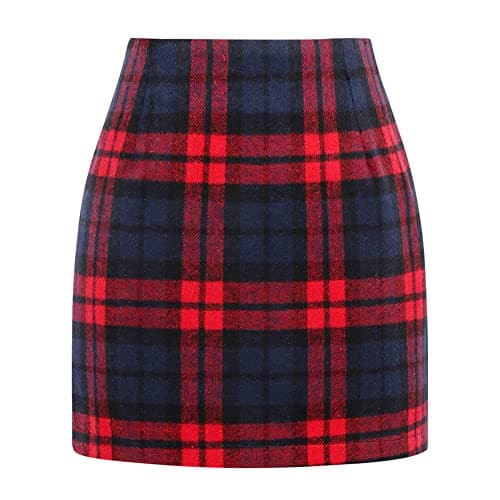 Women's Plaid Wool Mini Skirt for Fall and Winter — Red