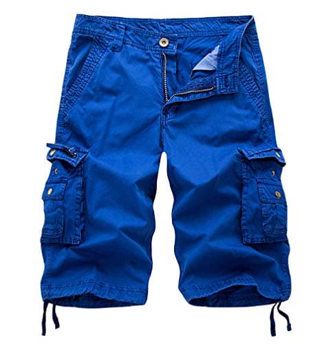 Littleking Men's Camo Cargo Shorts with Multi-Pockets Casual Outdoor Wear — Blue