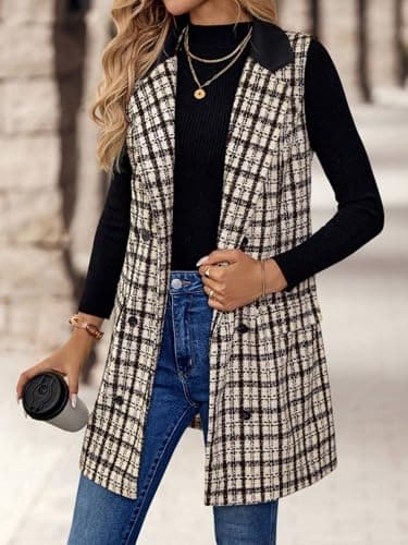 IDEALSANXUN Women's Long Tweed Sleeveless Blazer Jacket