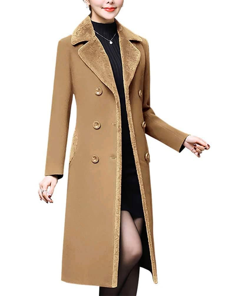 Women's Double Breasted Wool Peacoat with Fur Collar by IDEALSANXUN