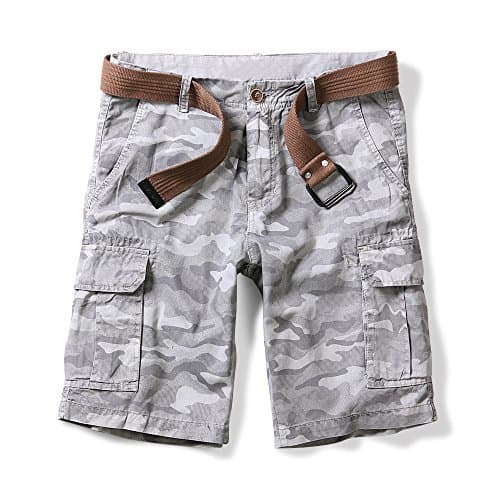 OCHENTA Men's Lightweight Cargo Shorts with Pockets Casual Cotton Shorts (No Belt) — Camo Gray