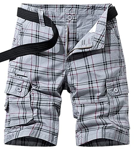 Men's Multi-Pocket Cargo Shorts — Grey-plaid
