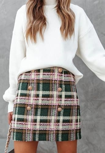 HERBATOMIA Women's Vintage Plaid Mini Pencil Skirt with High Waist Zipper