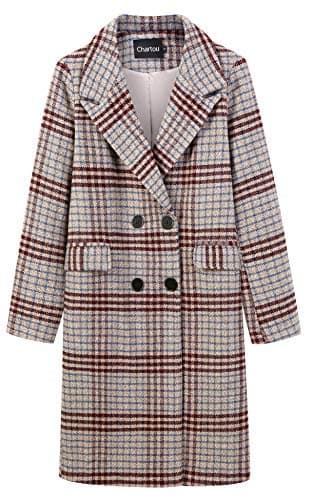 CHARTOU Women's Winter Oversize Woolen Plaid Peacoat Jacket — Khaki