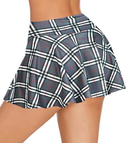 Avidlove Mini Pleated Drawstring Skater Skirt S-XXL — Gray Plaid