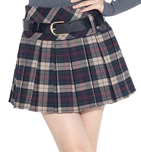 Chouyatou Women's Plaid Wool Blend A-Line Pleated Skirt with Side Zipper — H475-blue