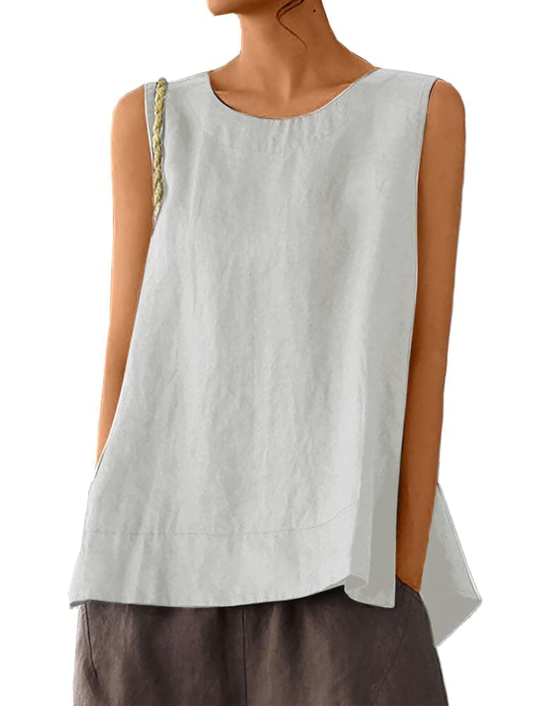 IDEALSANXUN Women's Linen Tank Tops Lightweight Sleeveless Vest Shirt