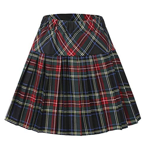 EXCHIC Women's High Waist Tartan Pleated Mini Skirt Plaid Skater Style